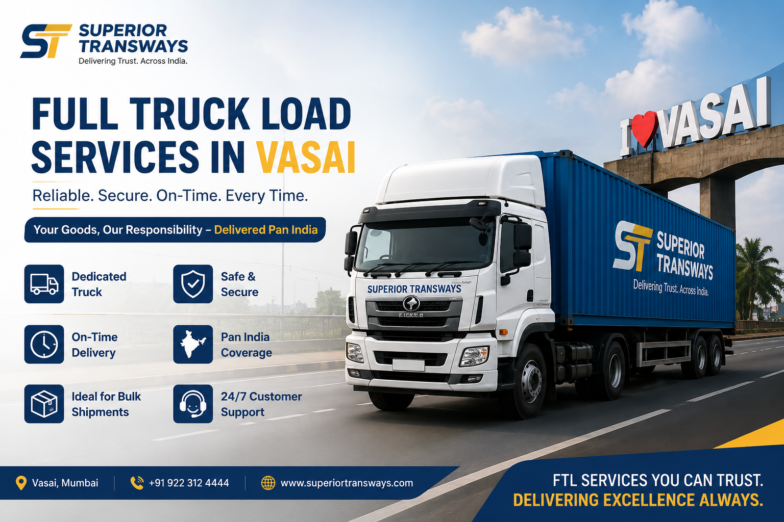 Full Truck Load Services in Vasai | Superior Transways