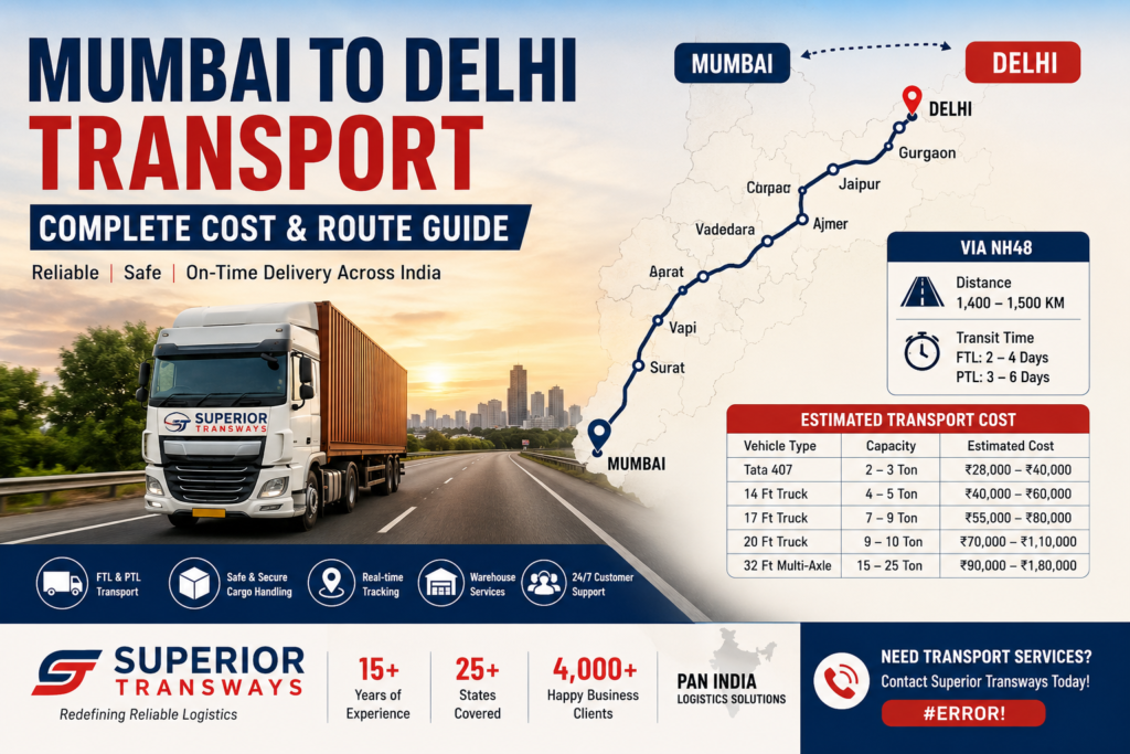 Mumbai to Delhi Transport: Cost & Route Guide 2026